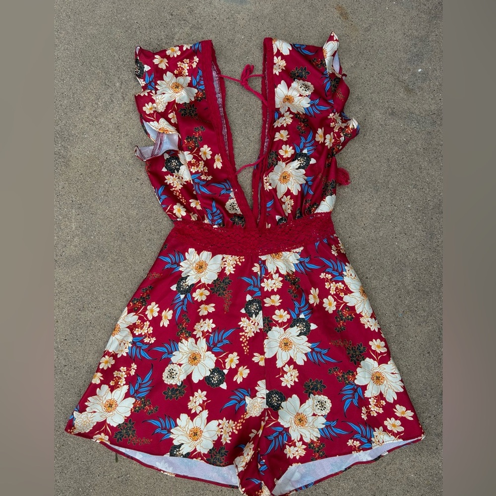Red Floral Romper